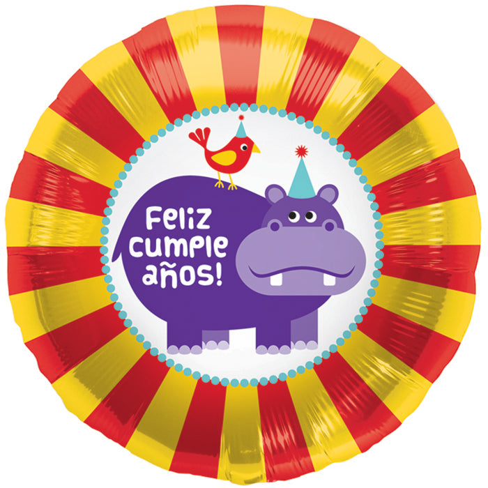 18" Foil Balloon Hippo Birdie Feliz Cumpleaños (Spanish)