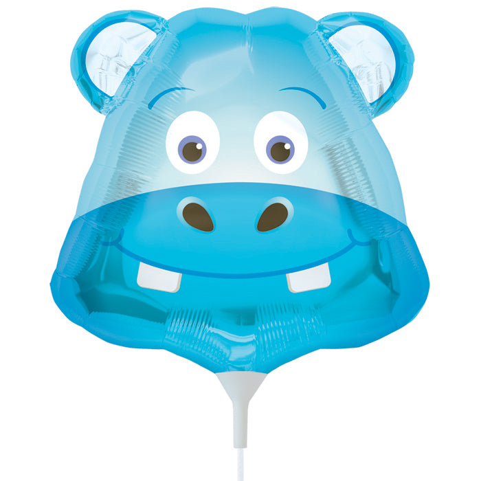14" Happy Hippo Head Airfill Only Balloon Includes Cup and Stick.