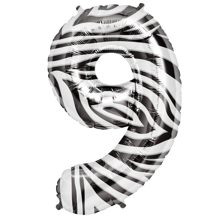 34" Northstar Brand Number 9 - Zebra Packaged Foil Balloon