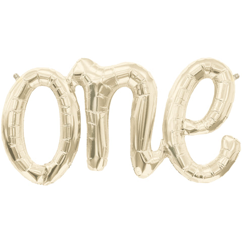 30" Long Airfill Only ONE Script White Gold Foil Balloon