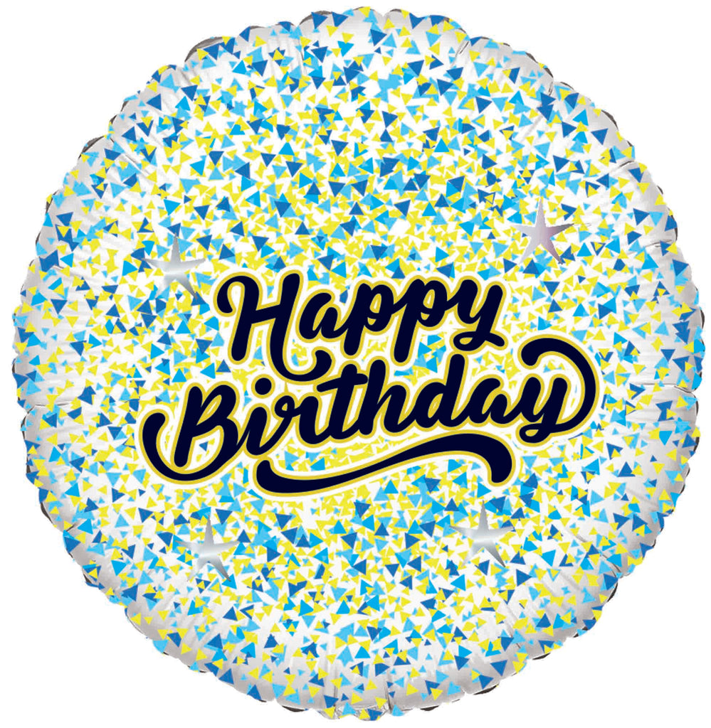 18" Happy Birthday Glitter Gold/Blue White Foil Balloon