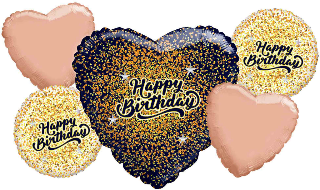 Bouquet 5pc Happy Birthday Black/Rose Gold Foil Balloon