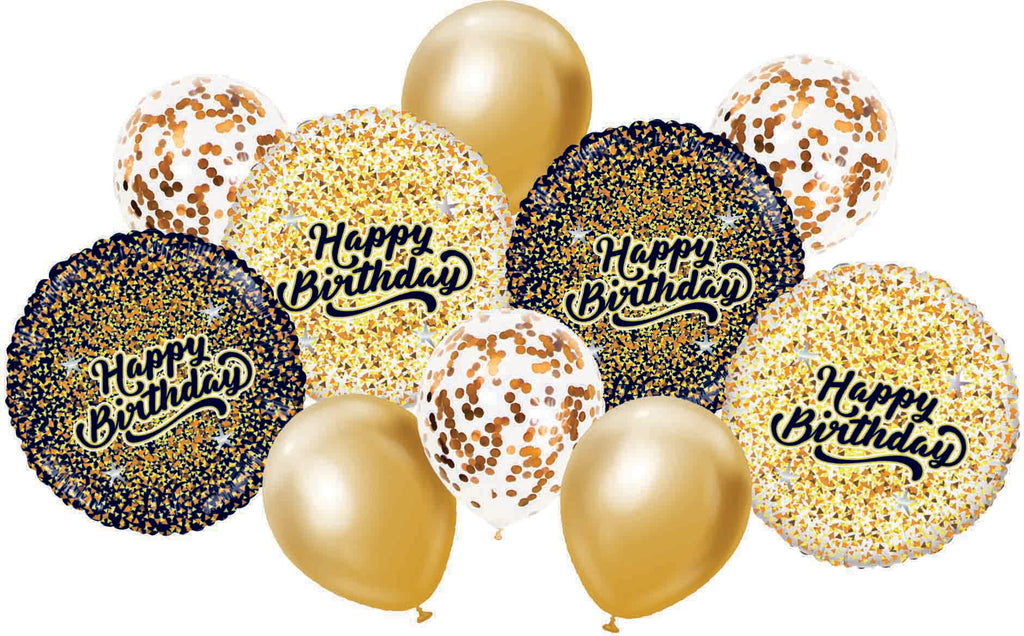 Bouquet 10pc Happy Birthday Black/Rose Gold Foil Balloon