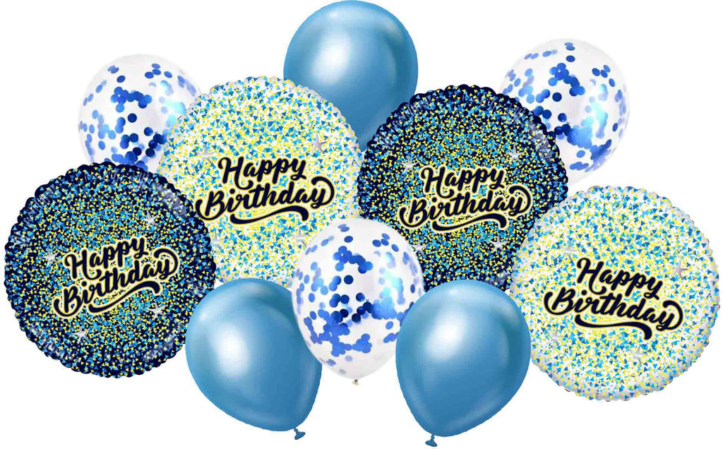 Bouquet 10pc Happy Birthday Blue/Gold Foil Balloon