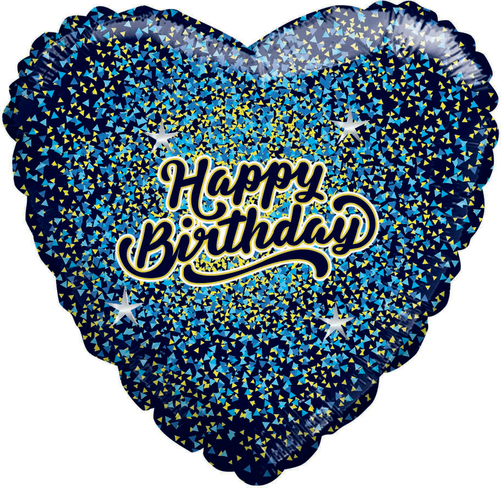 9" Airfill Only Happy Birthday Glitter Gold/Blue Black Heart Foil Balloon