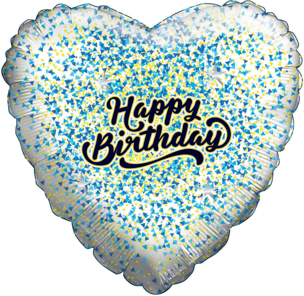 9" Airfill Only Happy Birthday Glitter Gold/Blue White Heart Foil Balloon