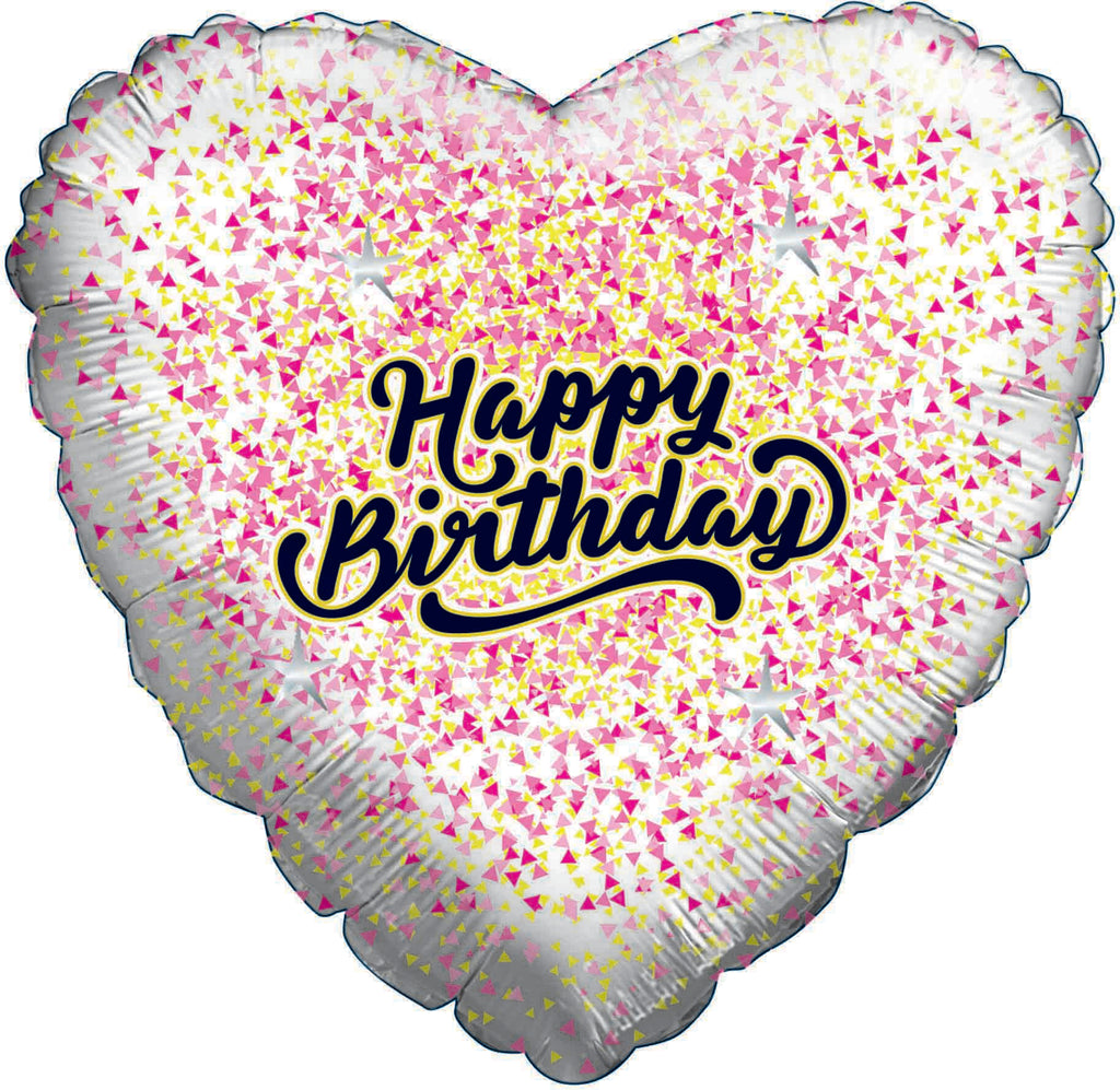 9" Airfill Only Happy Birthday Glitter Gold/Pink White Heart Foil Balloon