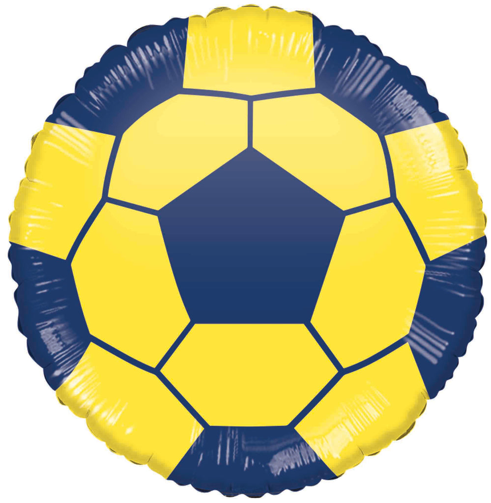 18" Soccer Yellow With Blue Foil Balloon