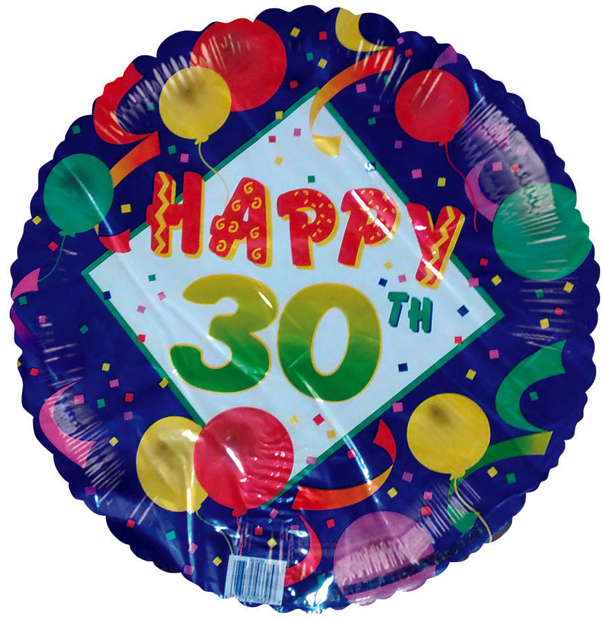 18" Happy 30th Birthday Balloons Stremers Blue Border