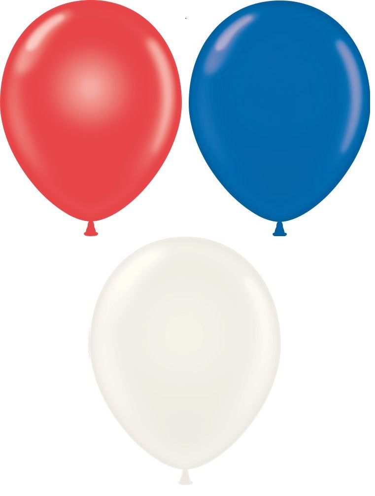 11" Cry.Red, White & Sapp Blue Tuftex Latex Balloons (100 Per Bag)