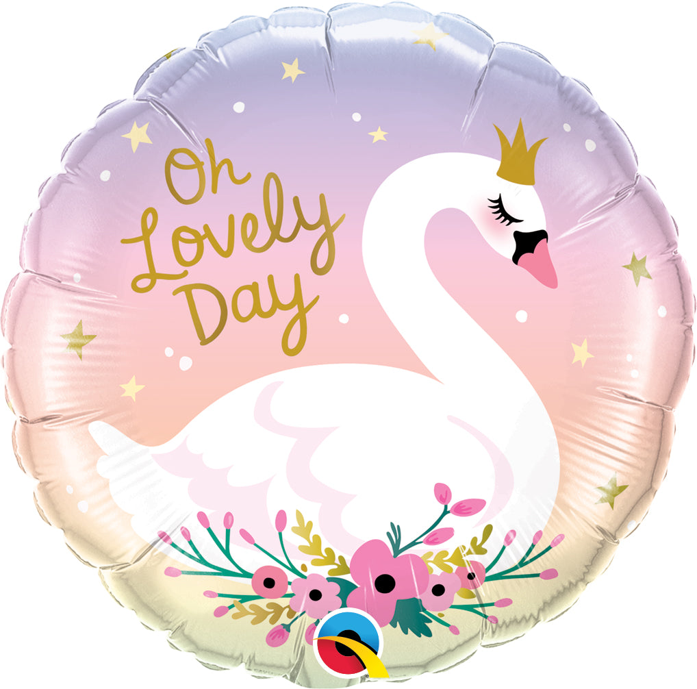18" Round Oh Lovely Day Swan Foil Balloon