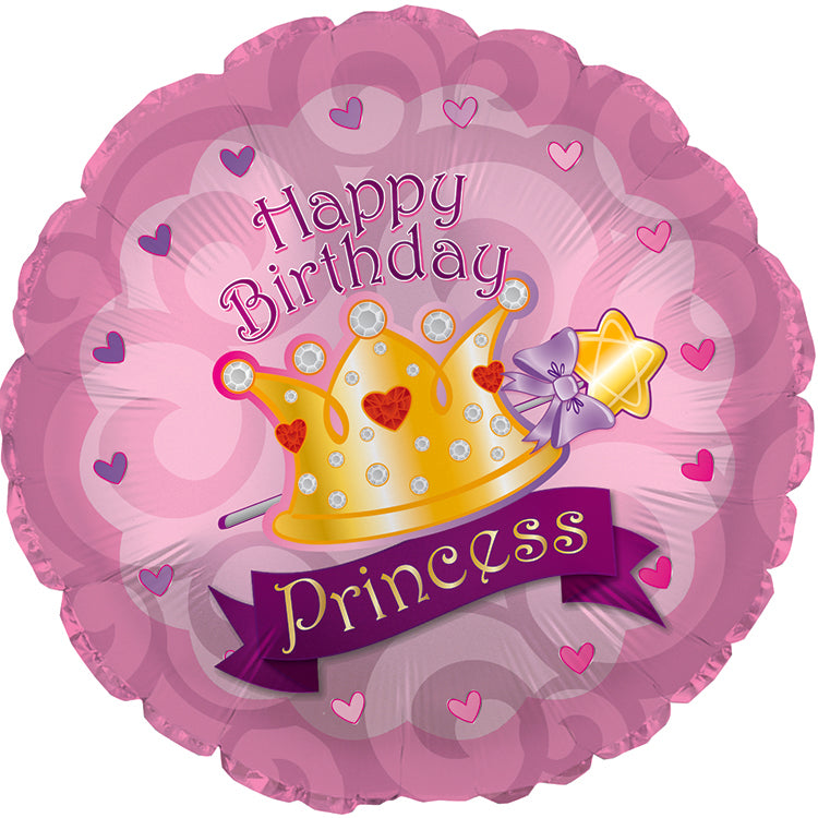17" Happy Birthday Day Princess Crown Gems Balloon
