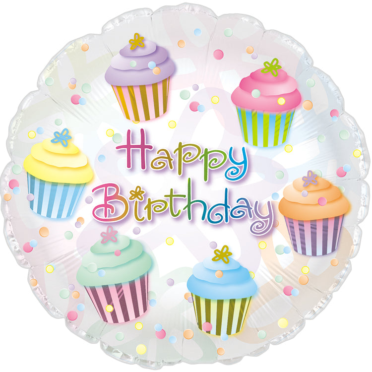 17" Happy Birthday Cupcakes Balloon