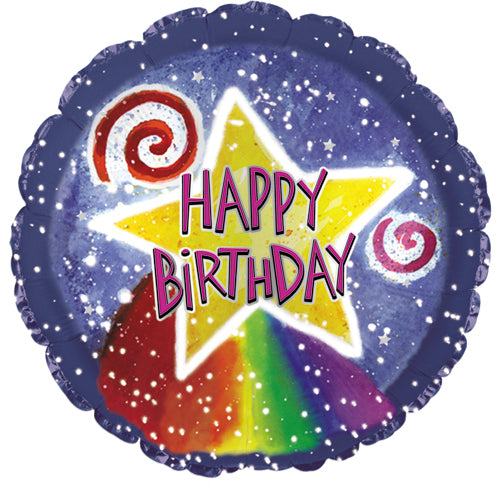 18" Happy Birthday Rainbow Star Foil Balloon