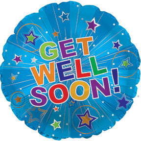 17" Get Well Soon Silver Burst Balloon Packaged