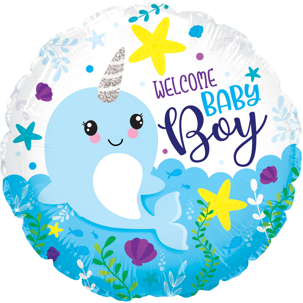 18" Baby Boy Narwhal Foil Balloon