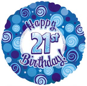 18" Happy 21st Birthday Blue Dazzeloon Balloon