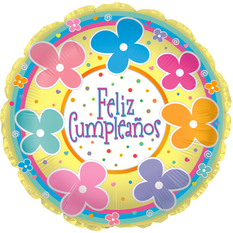 18" Feliz Cumpleanos Pastel Flowers Balloon (Spanish)
