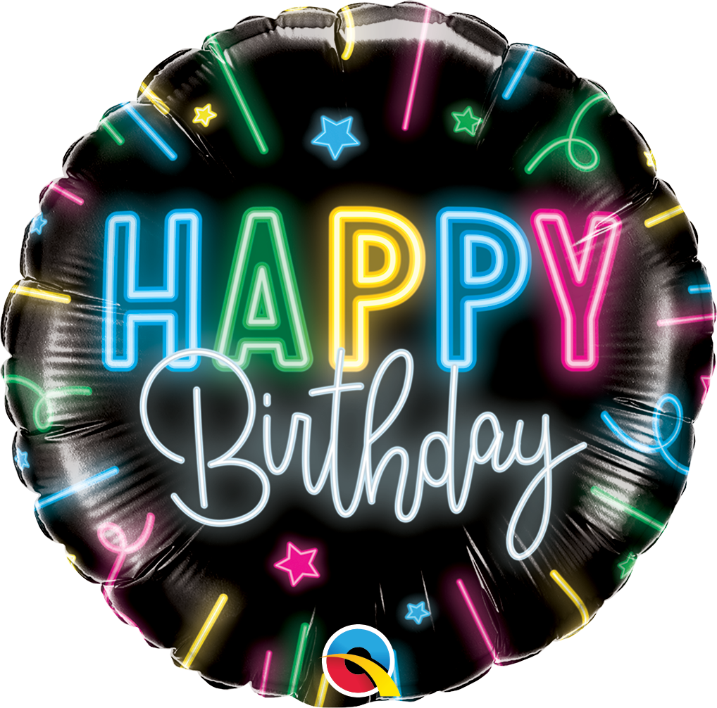 18" Round Happy Birthday Neon Glow Foil Balloon