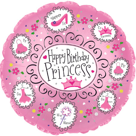 9" Airfill Only Happy Birthday Princess Balloon