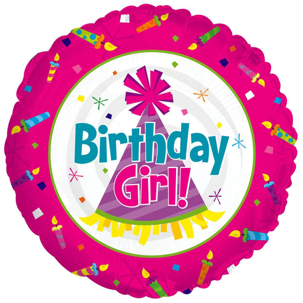 14" Airfill Only Birthday Girl Party Hat Foil Balloon