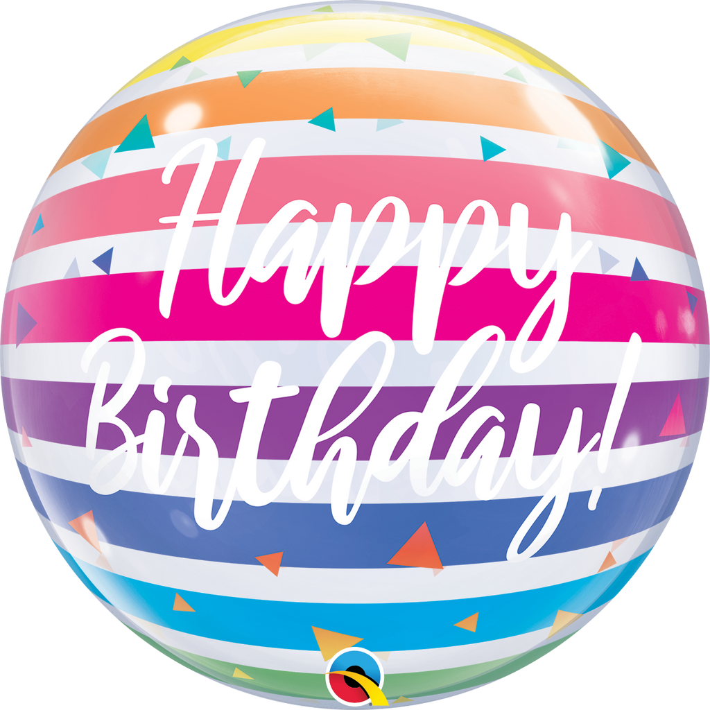 22" Happy Birthday Bright Rainbow Stripes Bubble Balloon