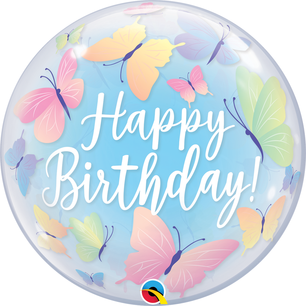 22" Happy Birthday Soft Butterflies Bubble Balloon