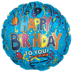 31" Festive Blue Happy Birthday Packaged Balloon