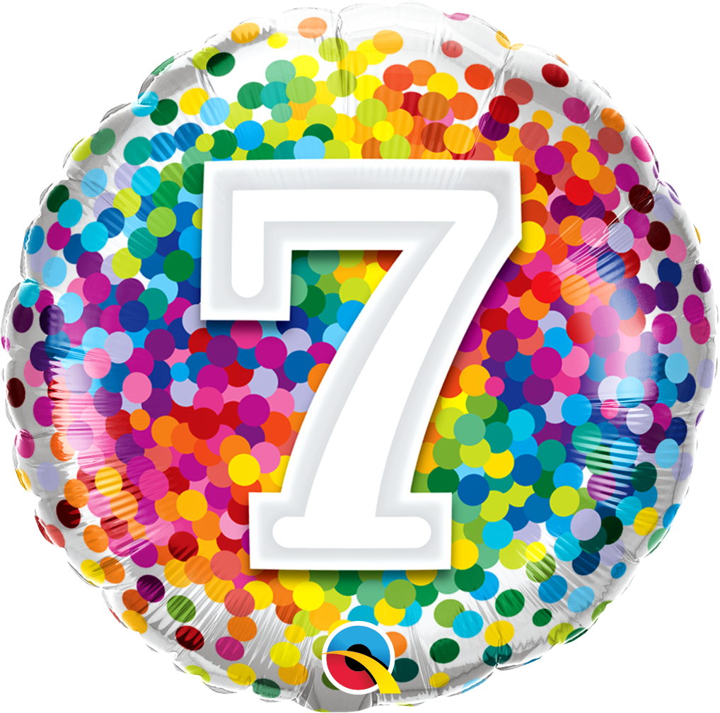 18" Number 7 Rainbow Confetti Foil Balloon