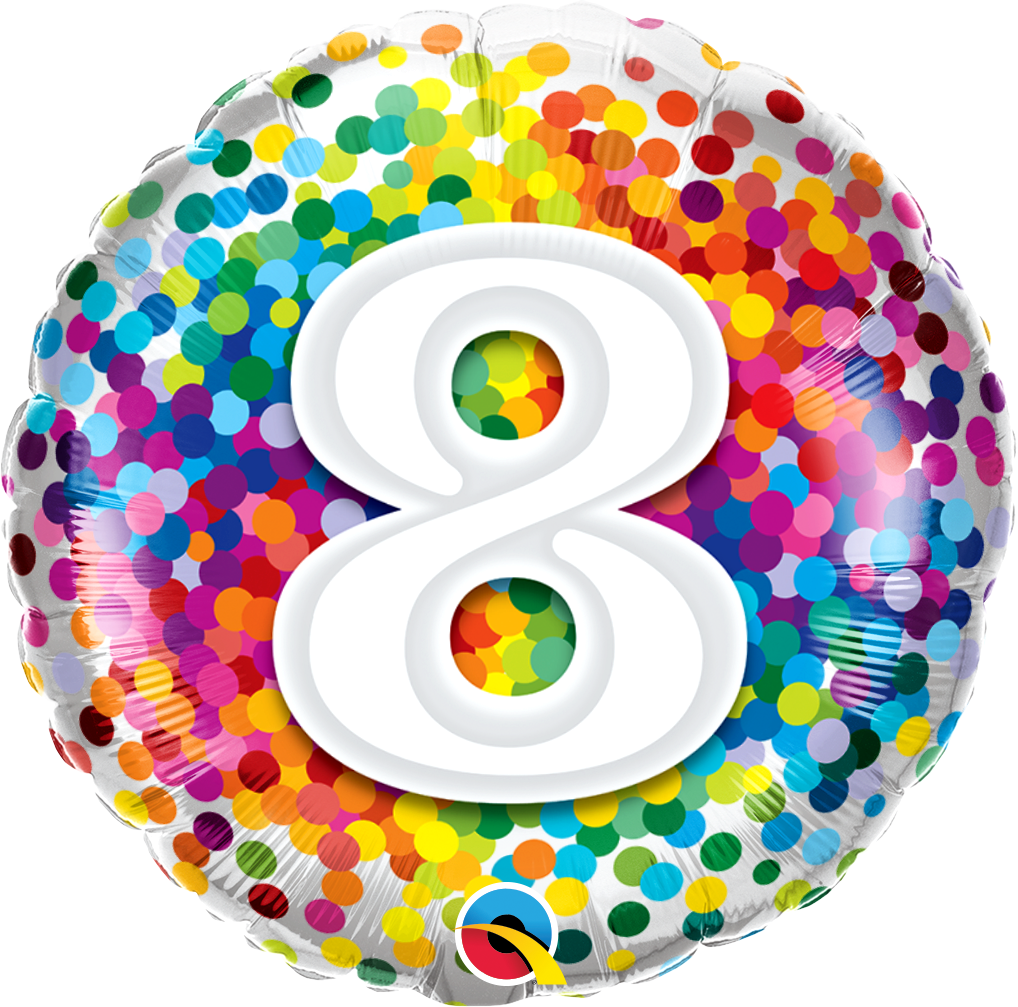 18" Number 8 Rainbow Confetti Foil Balloon