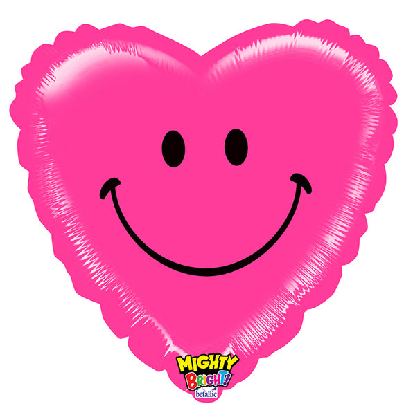 21" Mighty Bright Heart Packaged Mighty Smiley Heart Balloon