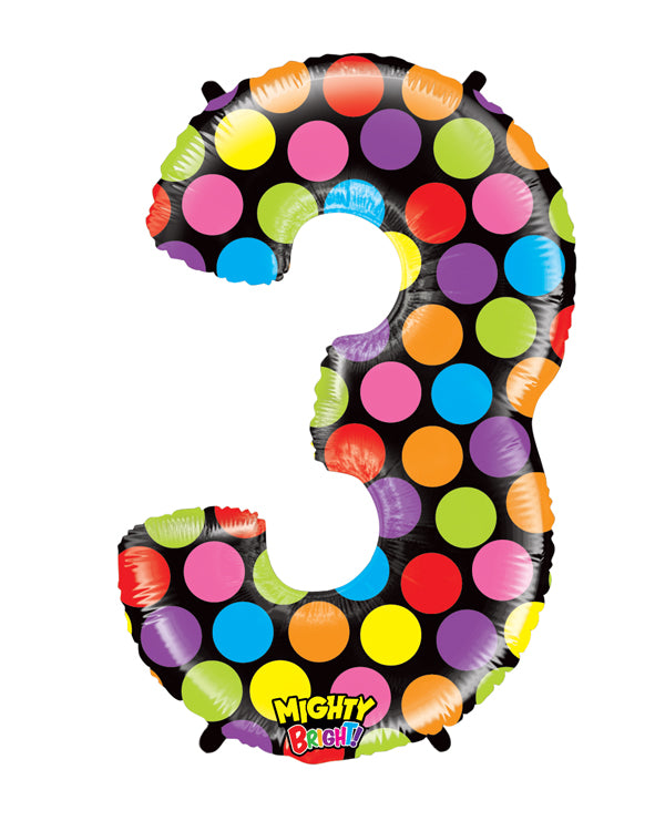 40" Mighty Bright Shape Polybagged Number 3 Balloon
