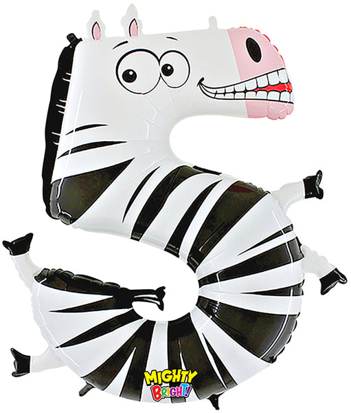 40" Number 5 "Zebra" Jumbo Balloon (Polybag)