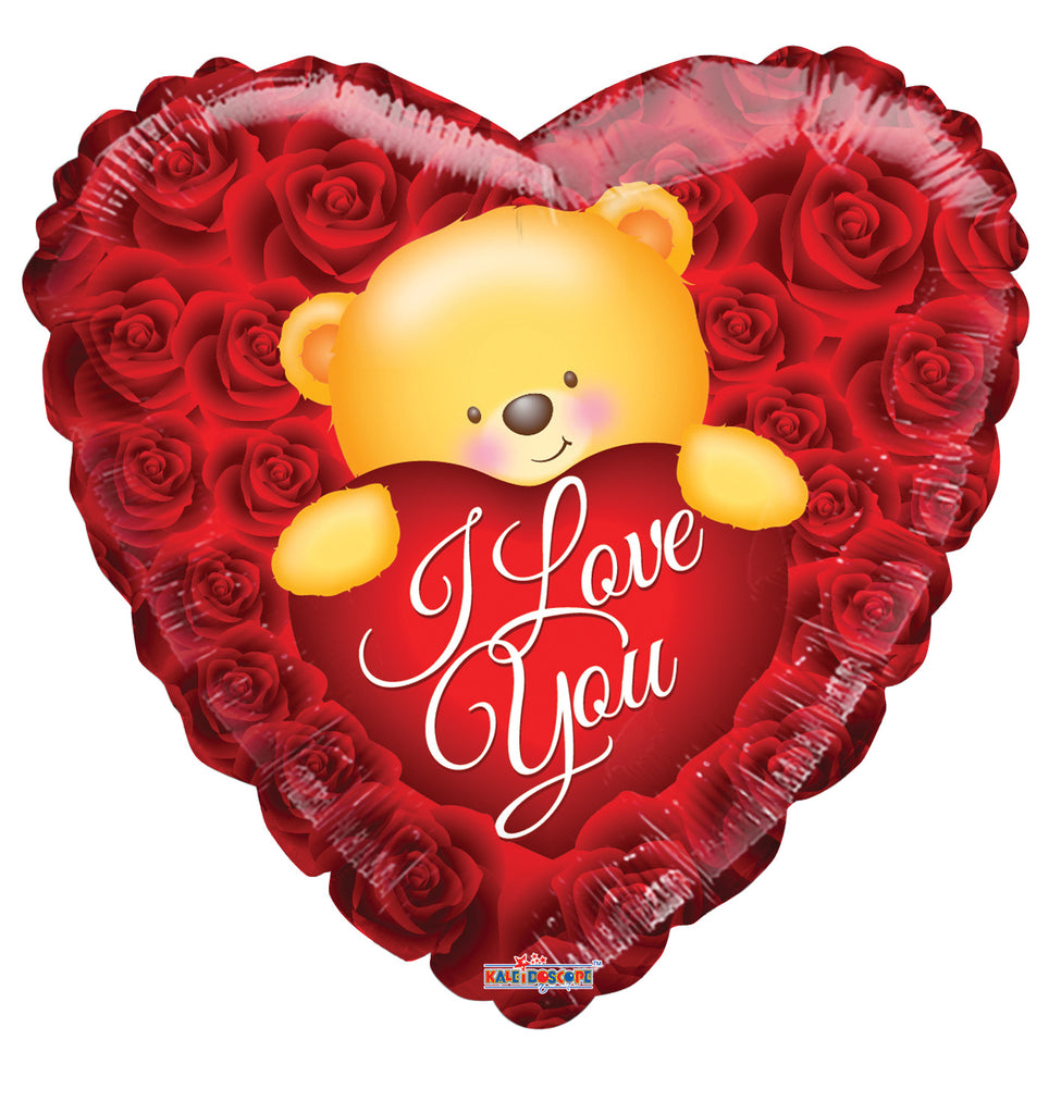 18" Love Bear Over Roses Foil Balloon