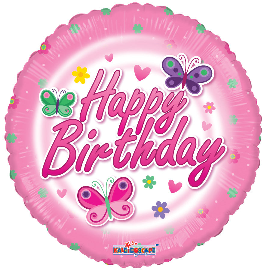 18" Birthday Pink Butterflies Balloon