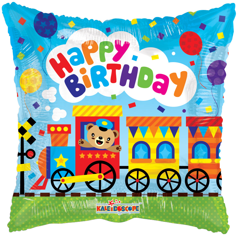 18" Square Birthday Choo Choo Train Gellibean Balloon