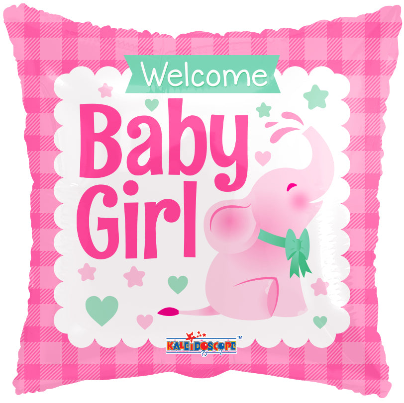 18" Square Baby Girl Little Elephant Gellibean Balloon