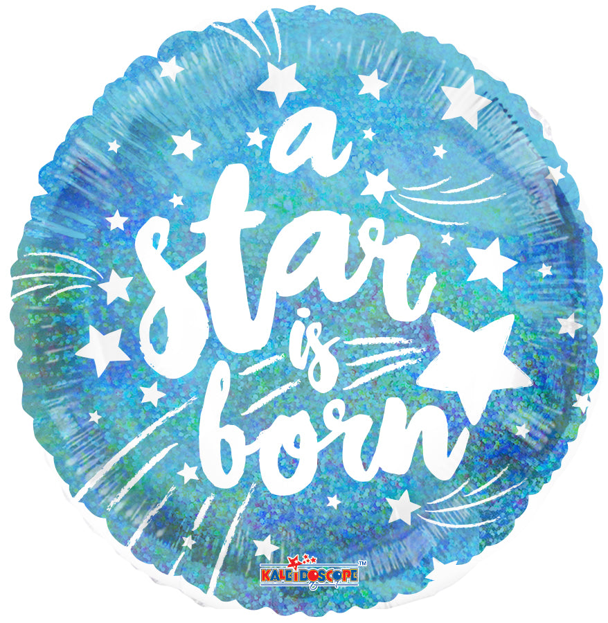 18" Round A Star Is Born Blue Holographic Balloon