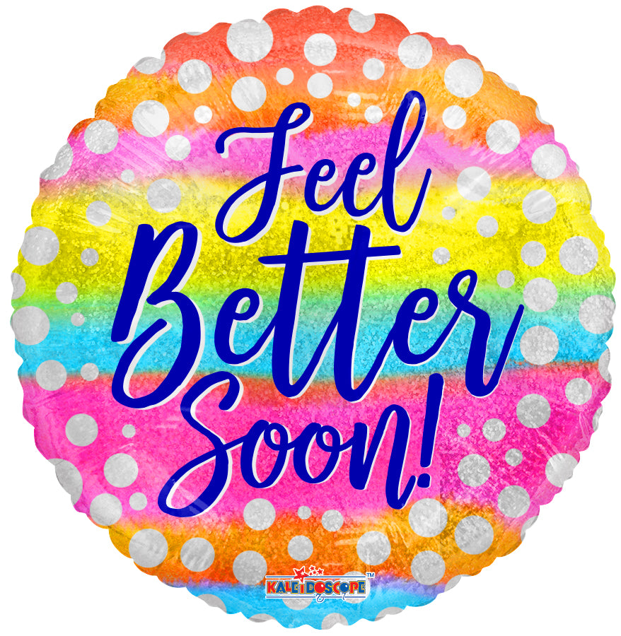 18" Round Feel Better Soon Dots Holographic Balloon