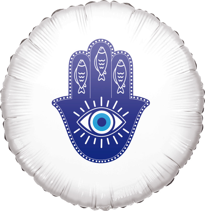 18" Hamsa White Round PU Foil Balloon