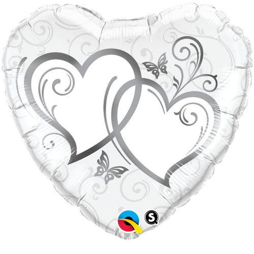 18" Heart Entwined Hearts Silver Balloon
