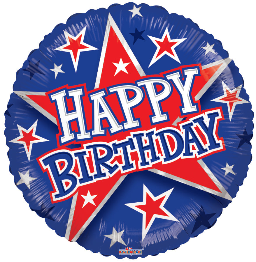 18" Birthday Red & Blue Stars Foil Balloon