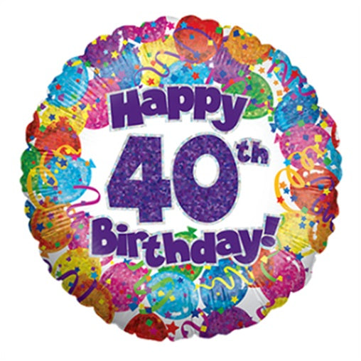 18" Happy 40th Birthday Holographic Foil Balloon