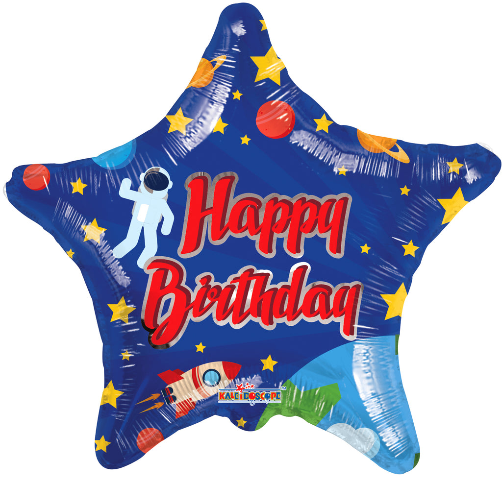 18" Happy Birthday Space Star Foil Balloon