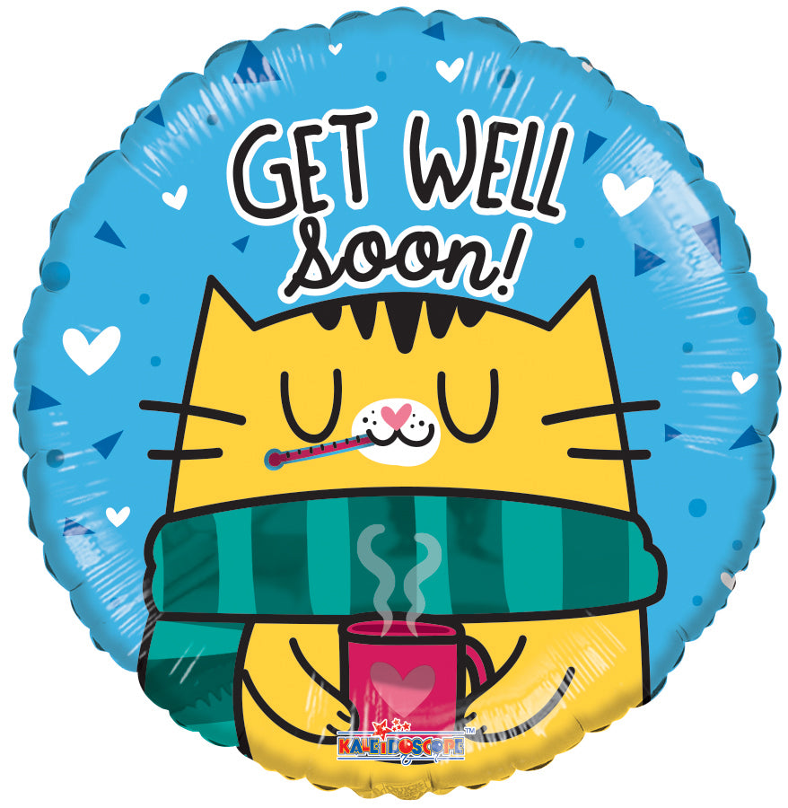 18" Get Well Soon Cat Round Foil Balloon