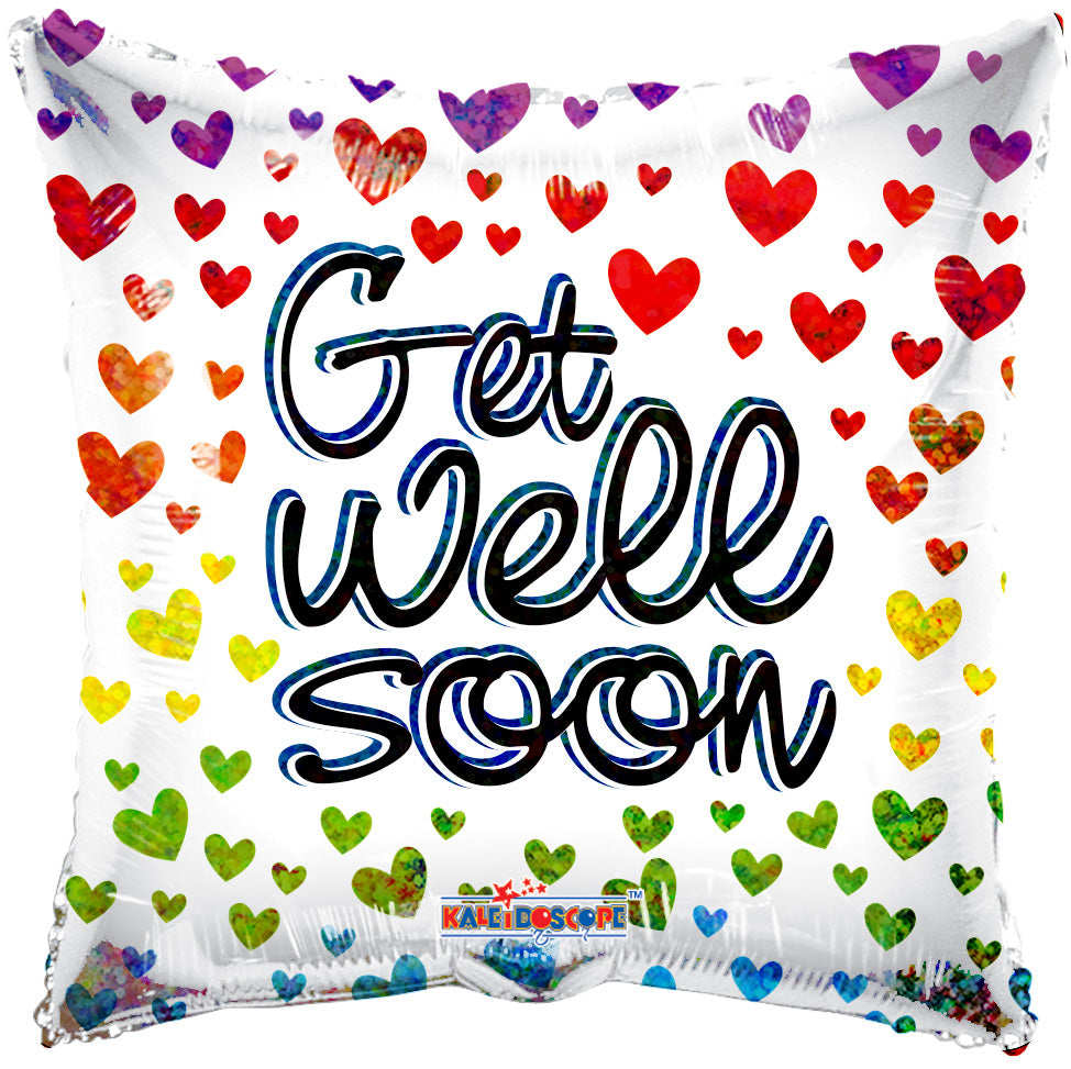 9" Airfill Only Get Well Hearts Holographic Square Foil Balloon