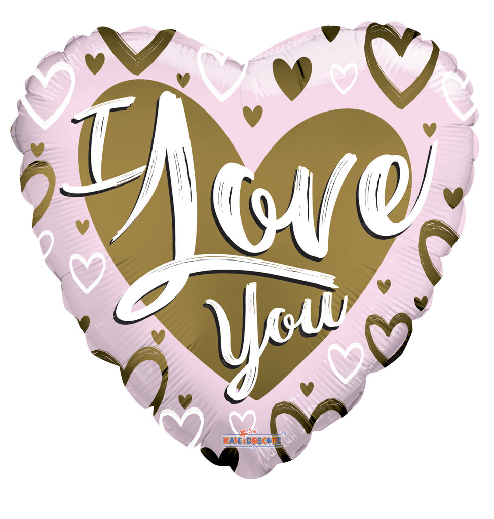 18" I Love You Gold & Pink Matte Foil Balloon