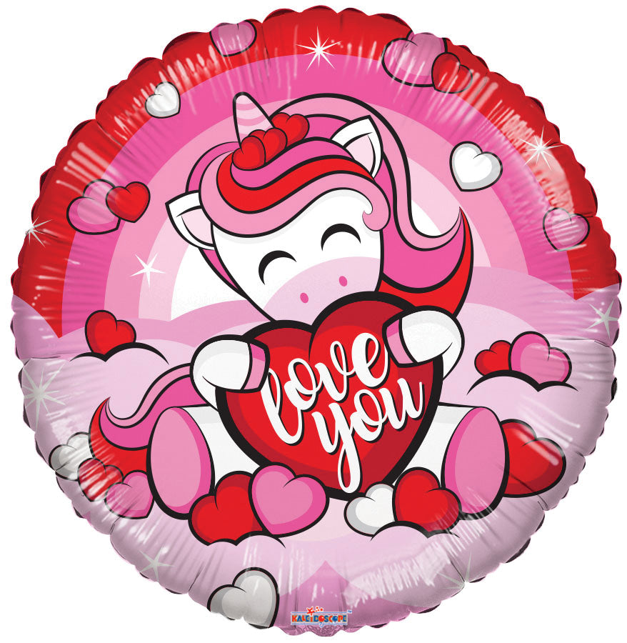 9" Airfill Only Love Unicorn With Heart Gellibean Foil Balloon