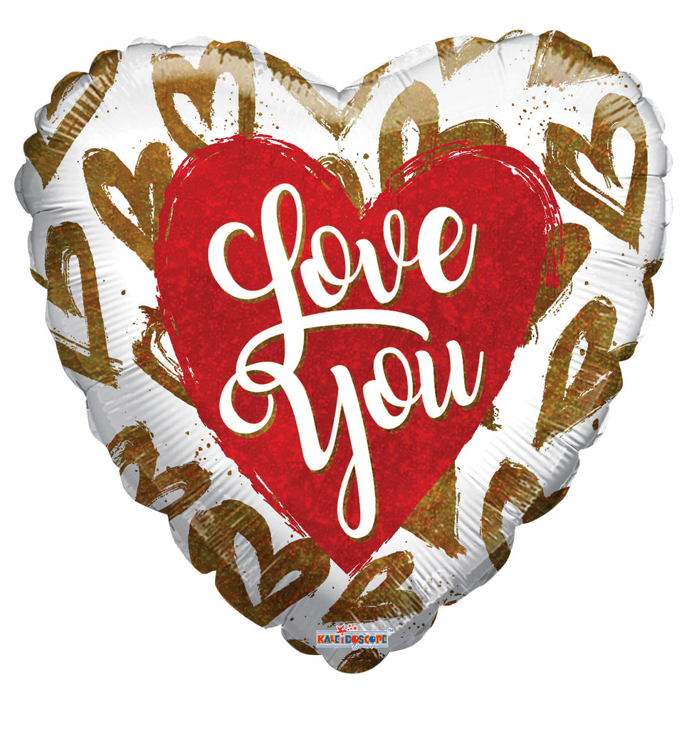 4" Airfill Only I Love You Golden Hearts Holographic Foil Balloon