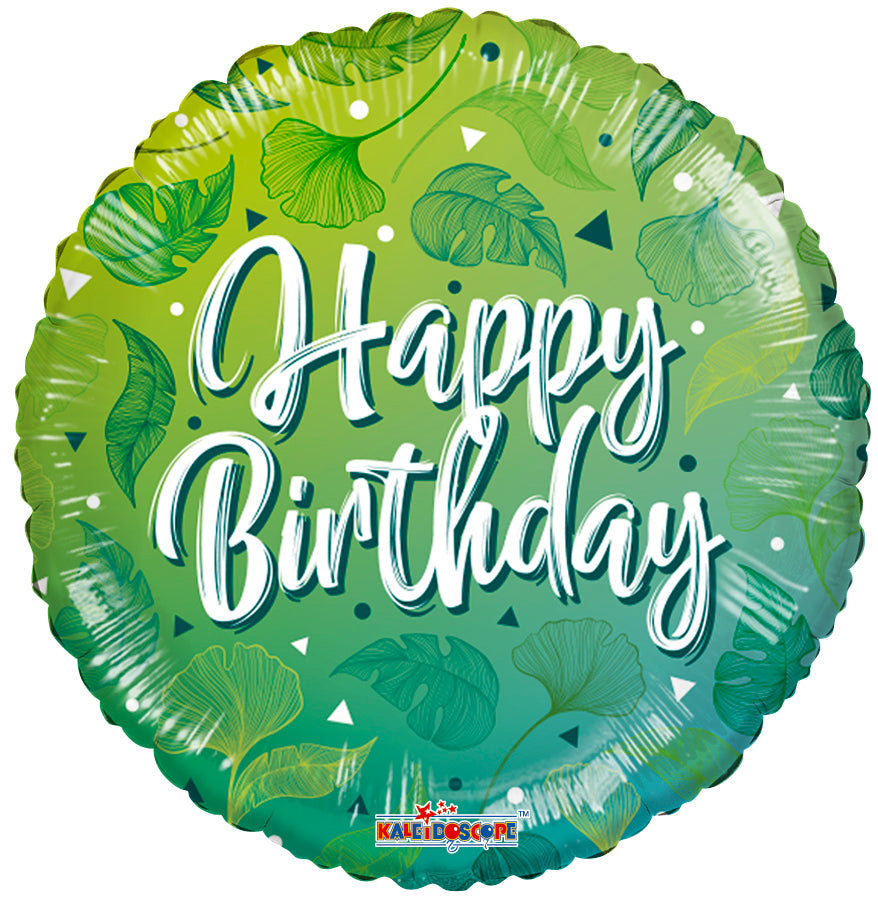 18" Happy Birthday Green Motifs Foil Balloon